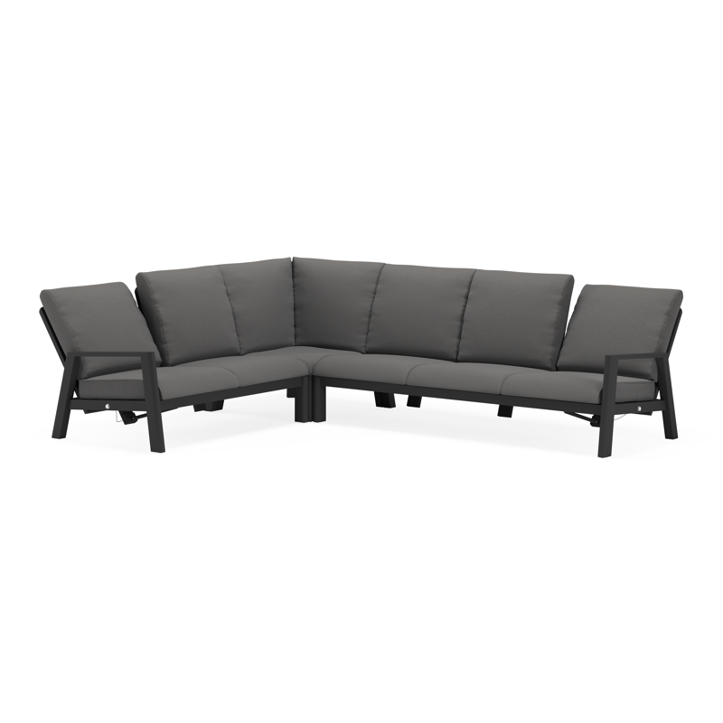 Cirello loungehoek in zwart aluminium met lopi sand all weather sunbrella® luxe kussens 