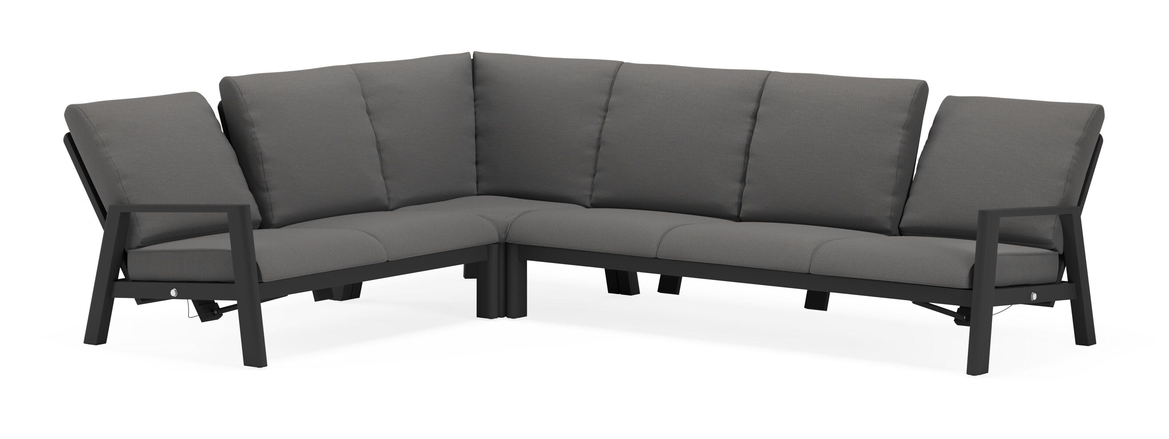 Cirello loungehoek in zwart aluminium met lopi sand all weather sunbrella® luxe kussens 