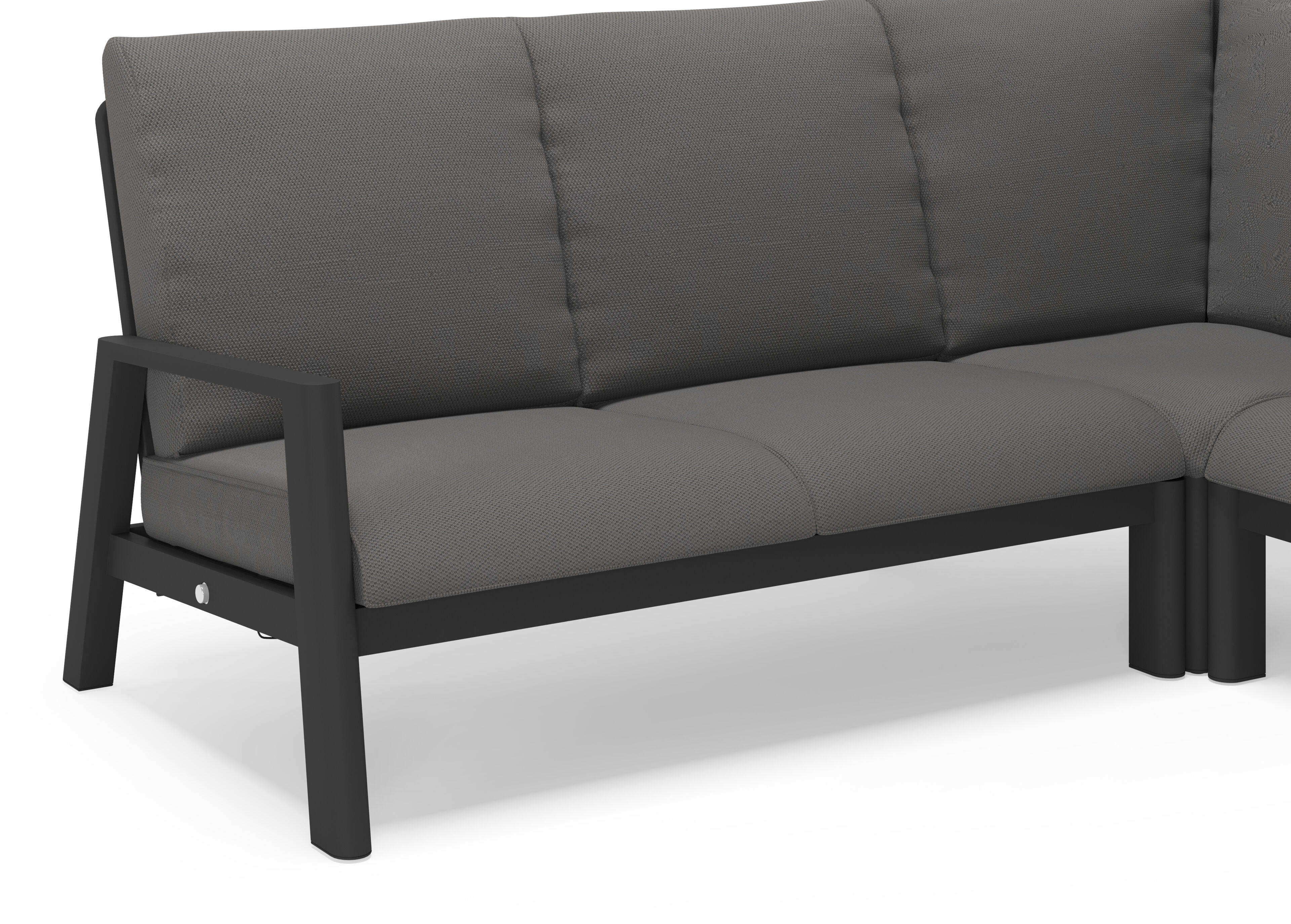 Cirello loungehoek in zwart aluminium met  Sunbrella® luxe lopi shadow kussens