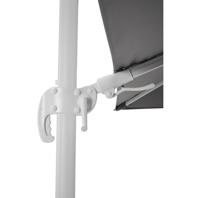 Avola zweefparasol met tiltfunctie in wit aluminium met grijs sunbrella® premium parasoldoek - L1 300 x L2 300 cm (zonder voet)