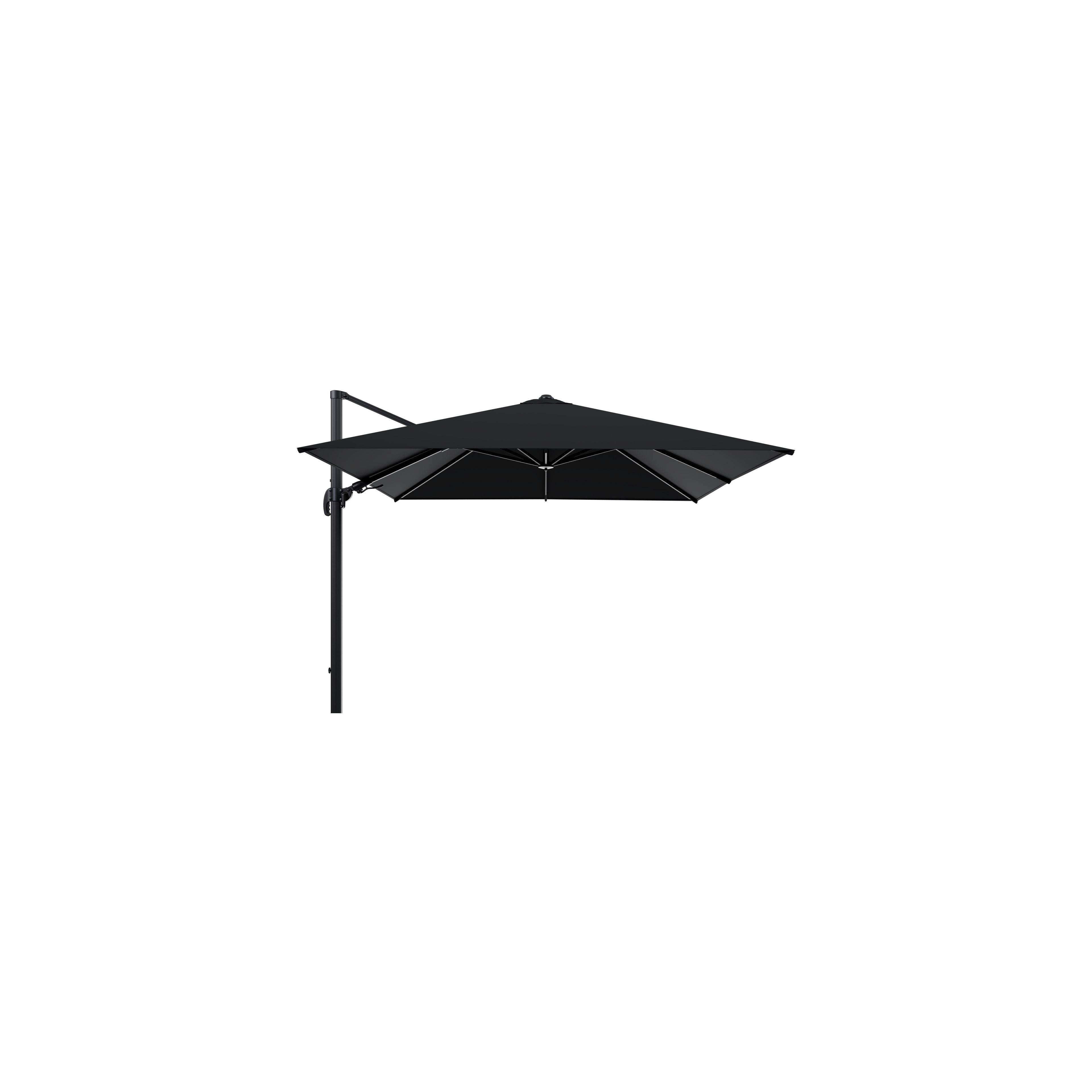 Avola zweefparasol met tiltfunctie in zwart aluminium met zwart sunbrella® premium parasoldoek - L1 300 x L2 300 cm (zonder voet)