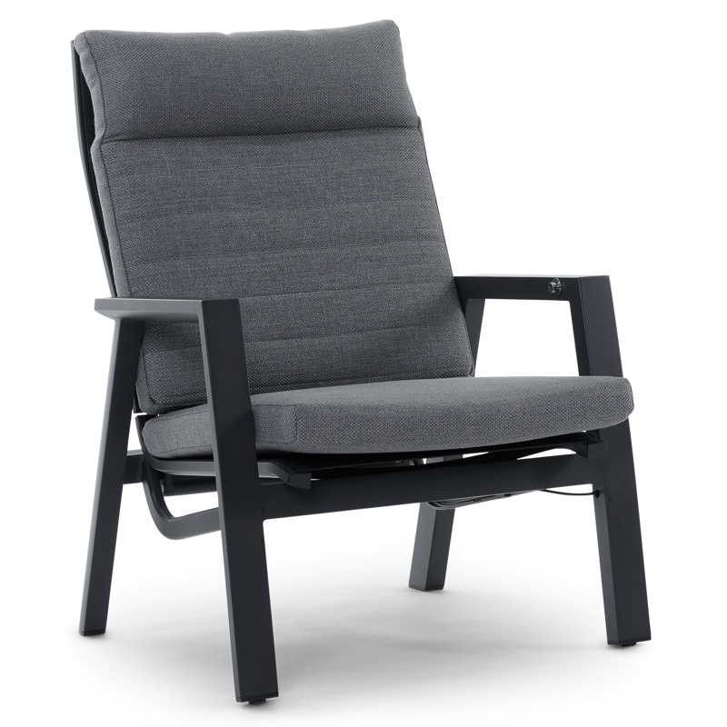 Prato loungezetel 1-zit in zwart aluminium met grijs weather+ textilene kussen