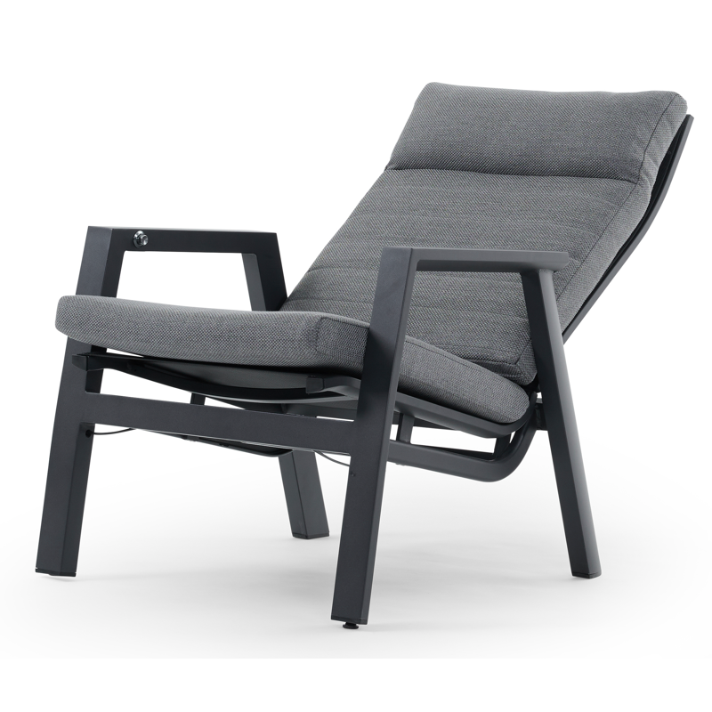 Prato loungezetel 1-zit in zwart aluminium met grijs weather+ textilene kussen