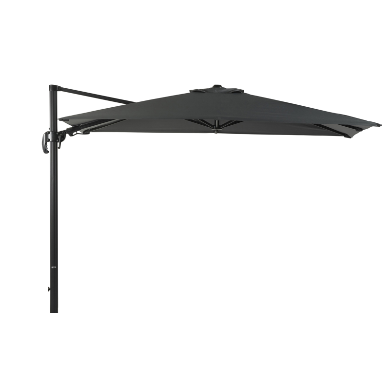 Avola zweefparasol met tiltfunctie in zwart aluminium met grijs All Weather Sunbrella® parasoldoek - L1 200 x L2 300 cm (zonder voet)