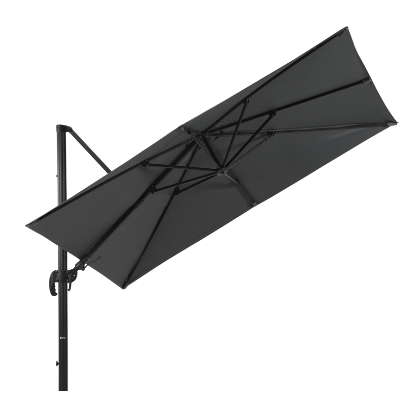 Avola zweefparasol met tiltfunctie in zwart aluminium met grijs All Weather Sunbrella® parasoldoek - L1 200 x L2 300 cm (zonder voet)