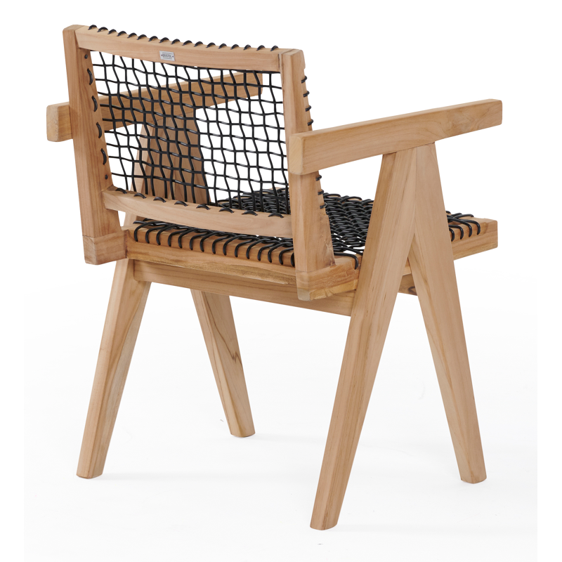 Trentino tuinstoel in teak en zwart wicker en teak armleuning