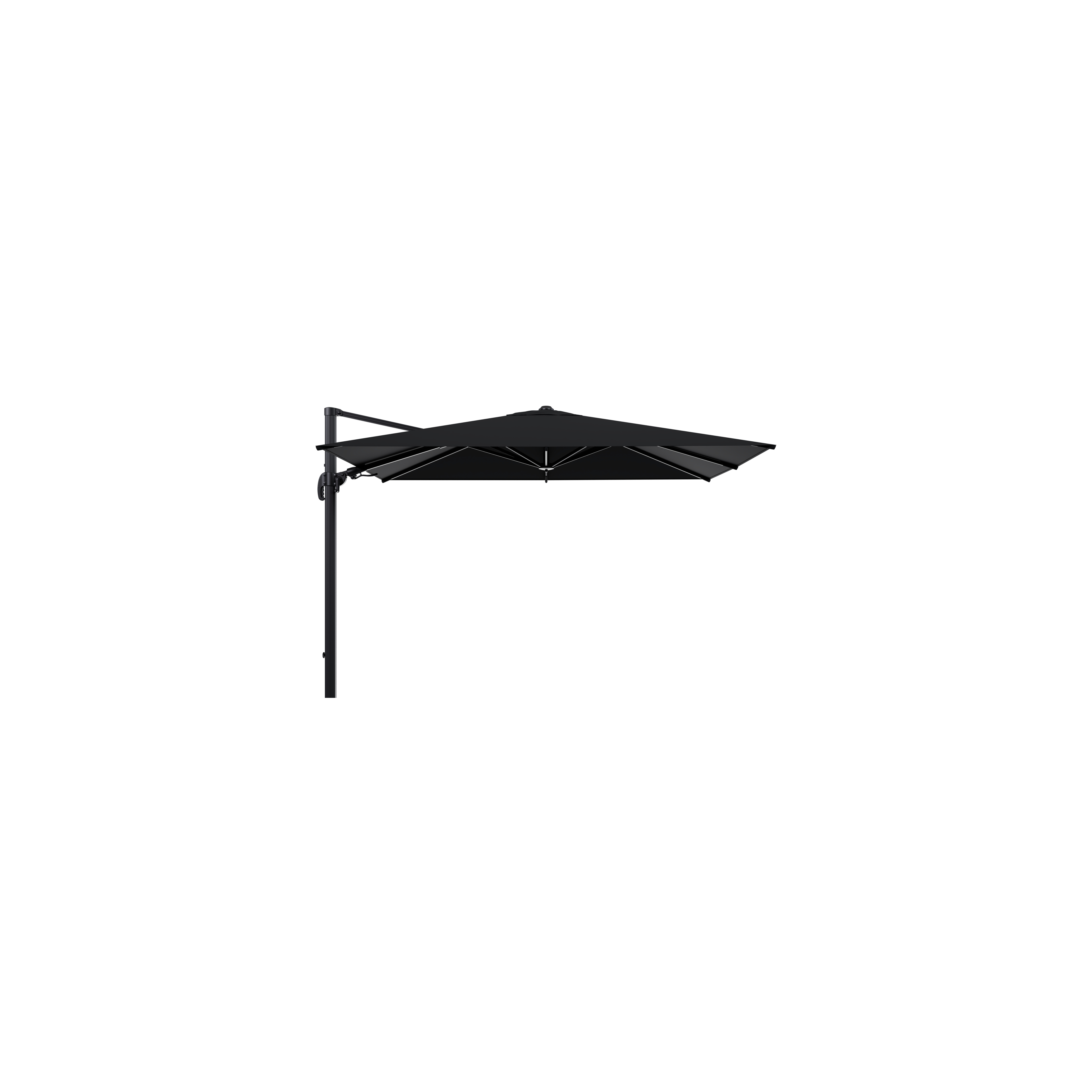 Avola zweefparasol met tiltfunctie in zwart aluminium met zwart sunbrella® premium parasoldoek - L1 200 x L2 300 cm (zonder voet)