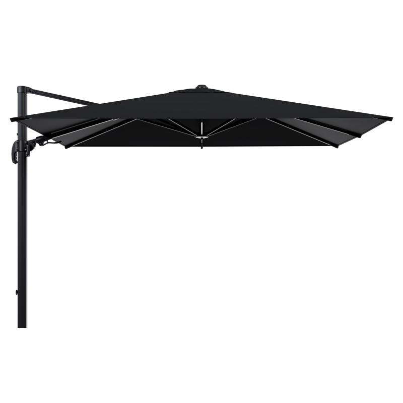 Parasol pendant Avola avec fonction tilt en aluminium noir avec toile de parasol en all weather sunbrella® premium noir - Larg1 200 x Larg2 300 cm (sans pied de parasol)