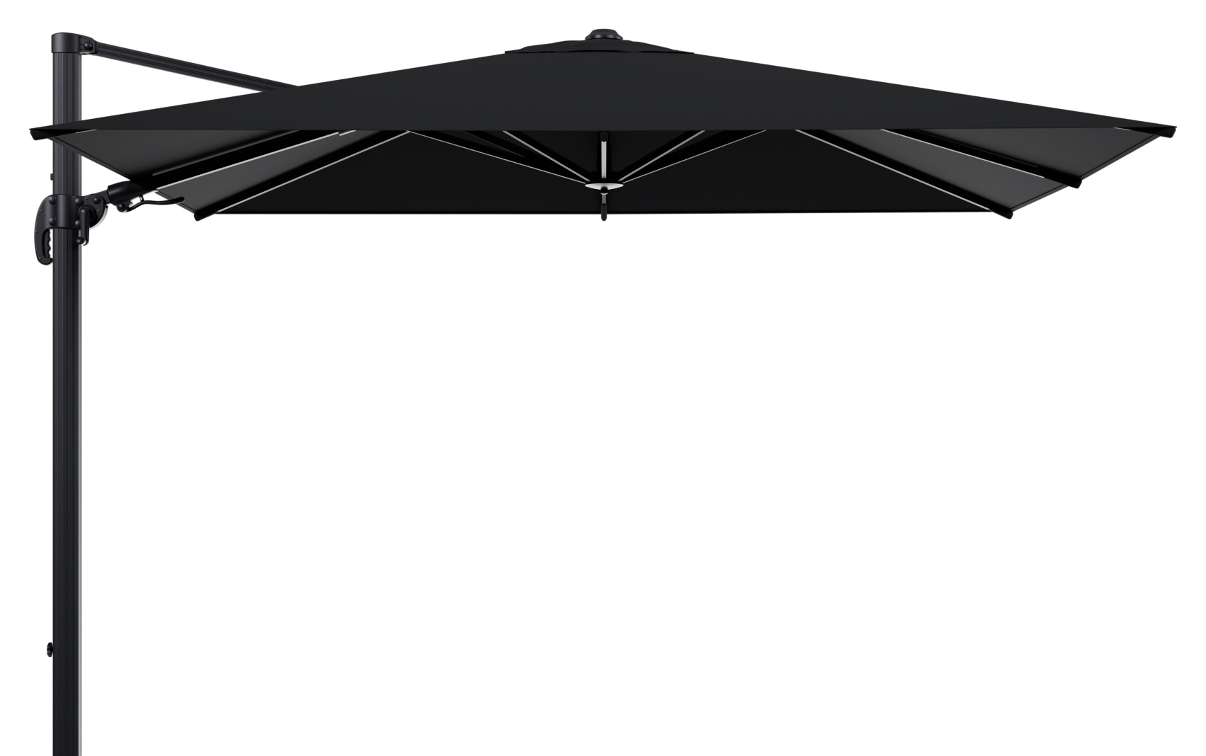 Avola zweefparasol met tiltfunctie in zwart aluminium met zwart sunbrella® premium parasoldoek - L1 200 x L2 300 cm (zonder voet)