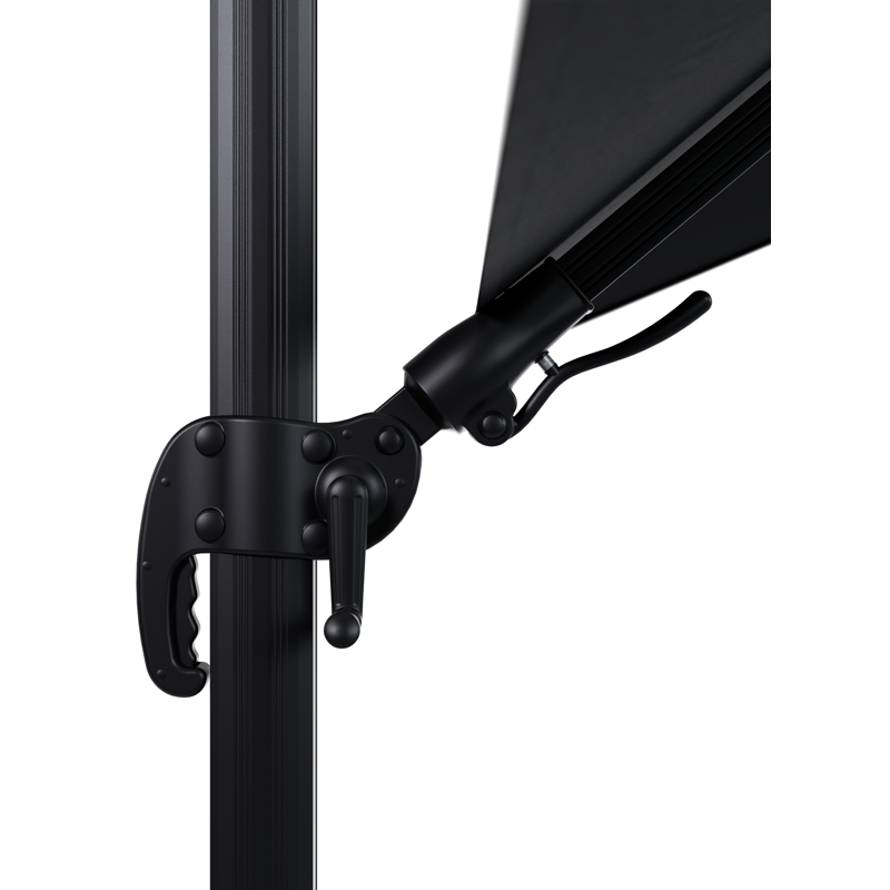 Parasol pendant Avola avec fonction tilt en aluminium noir avec toile de parasol en all weather sunbrella® premium noir - Larg1 200 x Larg2 300 cm (sans pied de parasol)