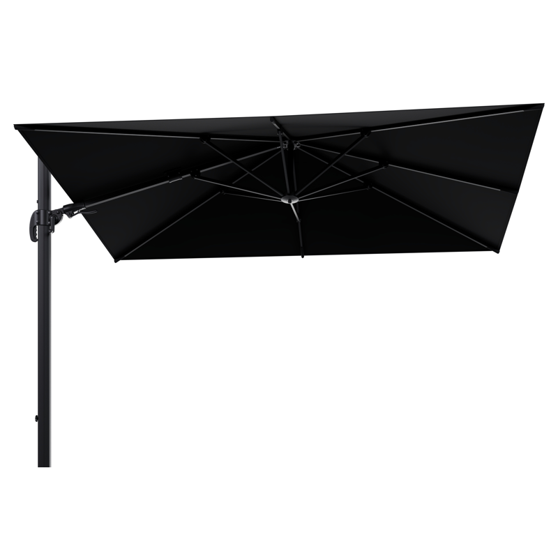 Parasol pendant Avola avec fonction tilt en aluminium noir avec toile de parasol en all weather sunbrella® premium noir - Larg1 200 x Larg2 300 cm (sans pied de parasol)