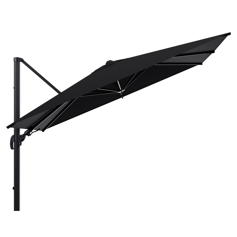 Parasol pendant Avola avec fonction tilt en aluminium noir avec toile de parasol en all weather sunbrella® premium noir - Larg1 200 x Larg2 300 cm (sans pied de parasol)
