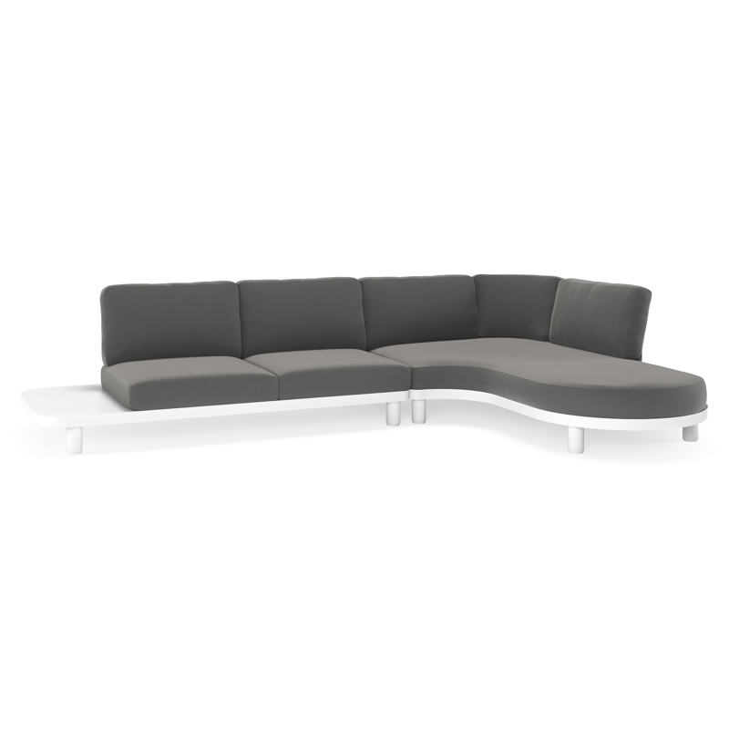 Donato loungehoek in wit aluminium met all weather sunbrella® luxe Natte Charcoal Chine kussen