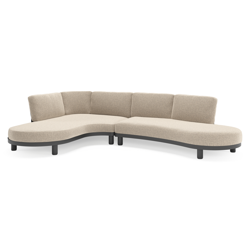 Donato loungehoek in zwart aluminium met all weather sunbrella® luxe Chartres Pewter kussen