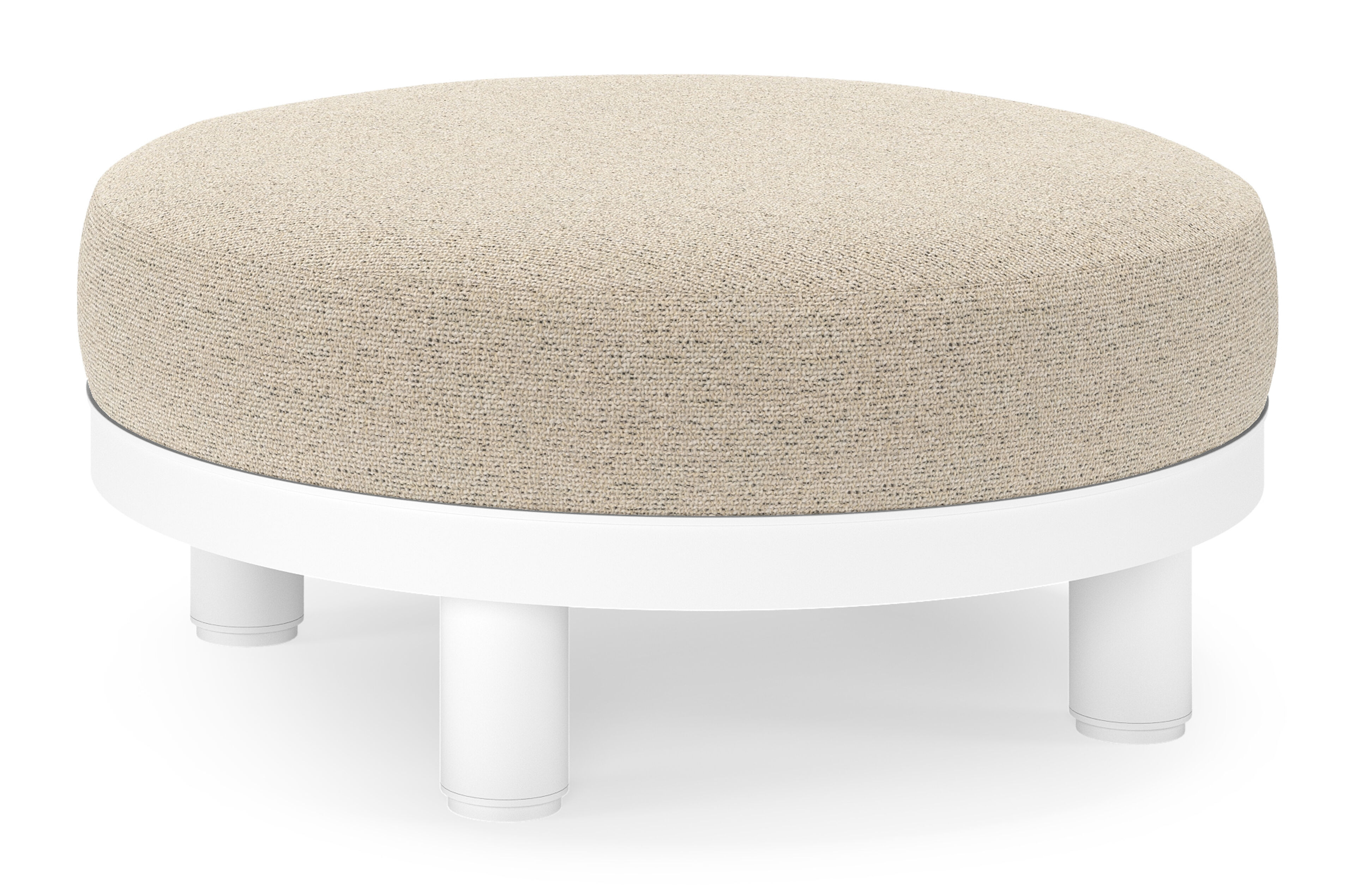 Salon de jardin pouf Donato en aluminium blanc et coussins en all Weather cosytica Marbella Beige