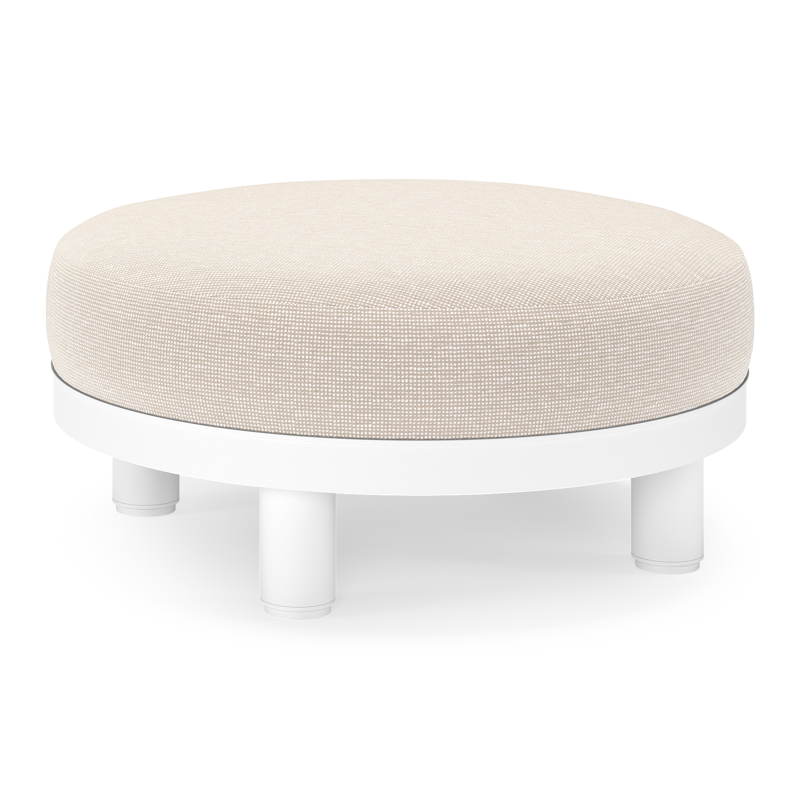 Salon de jardin pouf Donato en aluminium blanc et coussins en all Weather Sunbrella® Luxe Slow Farafra