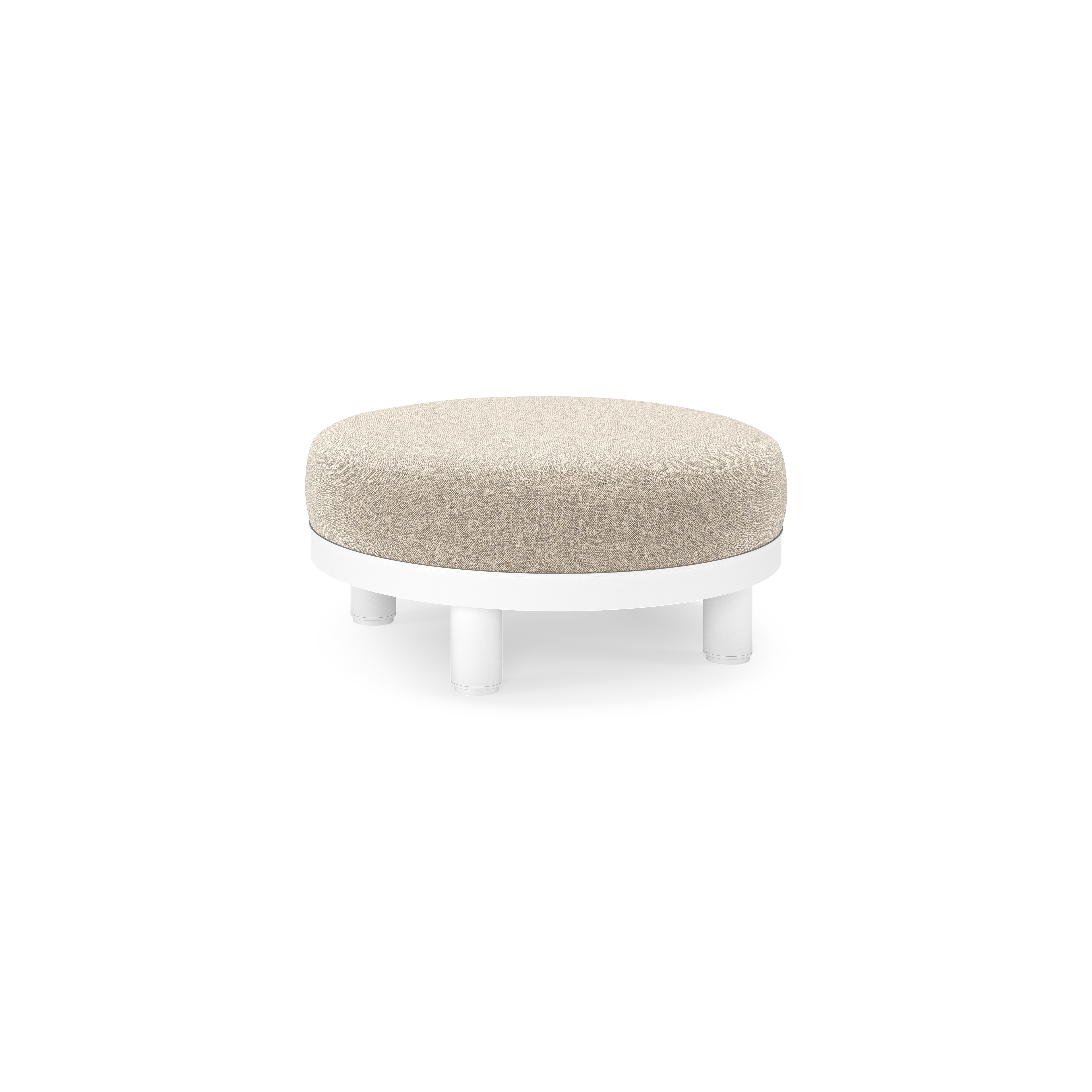 Salon de jardin pouf Donato en aluminium blanc et coussins en all Weather Sunbrella® Luxe Chartres Pewter