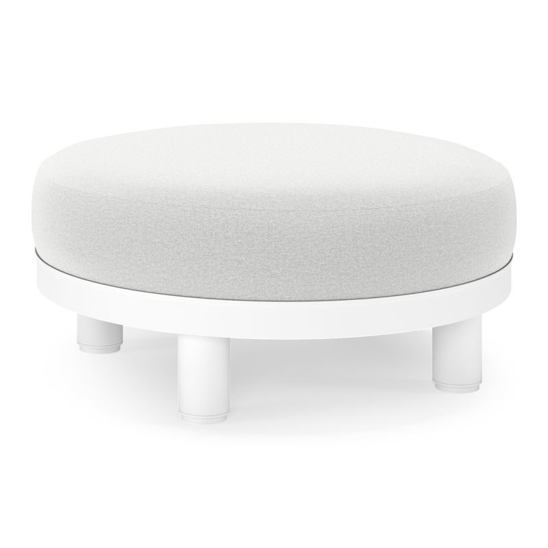 Salon de jardin pouf Donato en aluminium blanc et coussins en all Weather Sunbrella® Luxe Natte Grey Chine