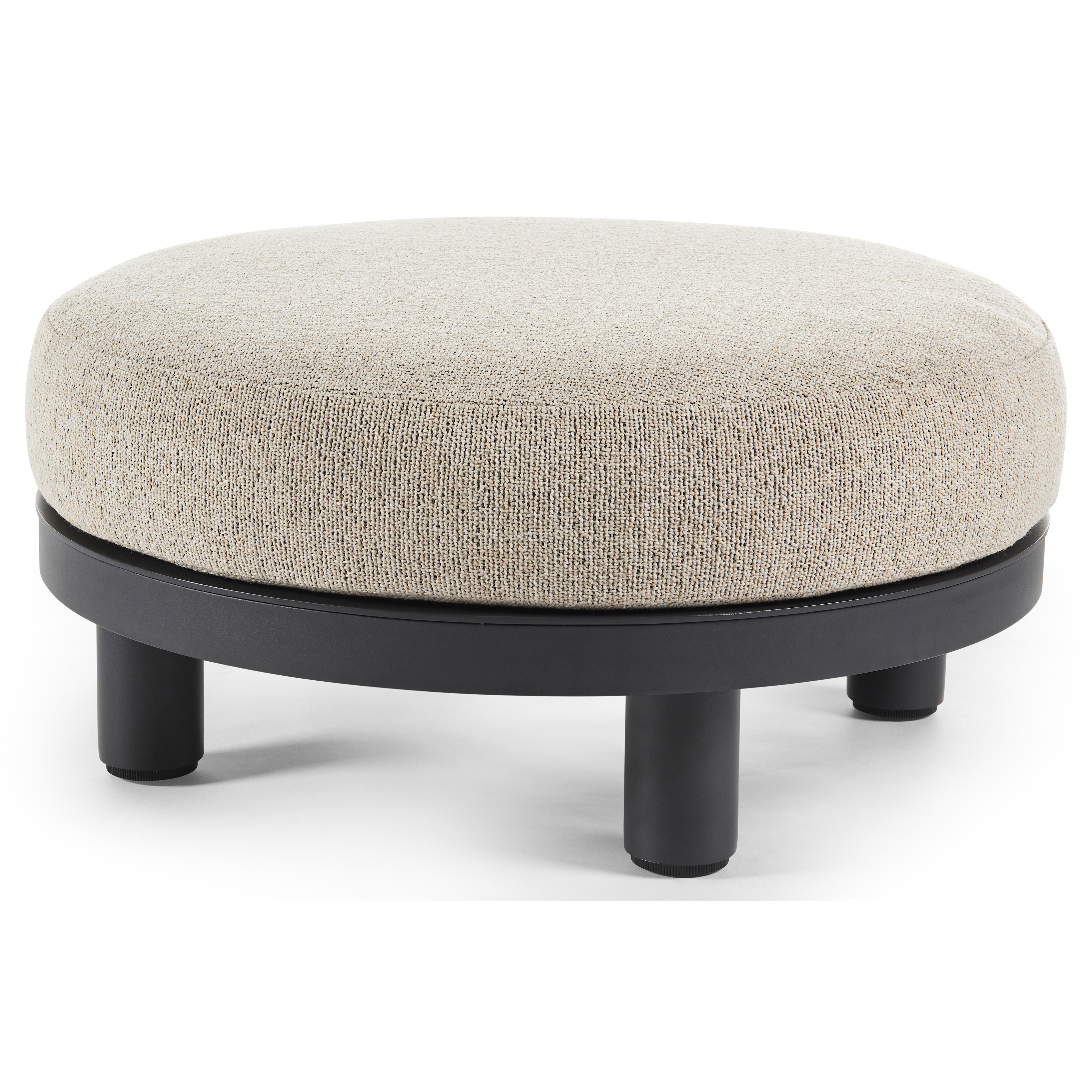 Donato poef in zwart aluminium met marbella beige all weather cosytica kussen