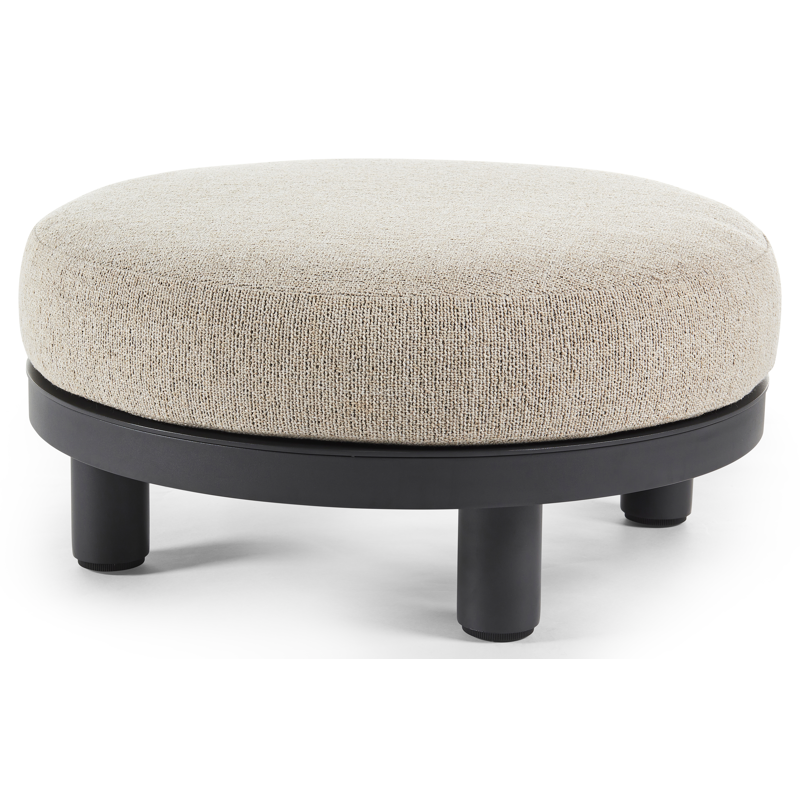Donato poef in zwart aluminium met marbella beige all weather cosytica kussen