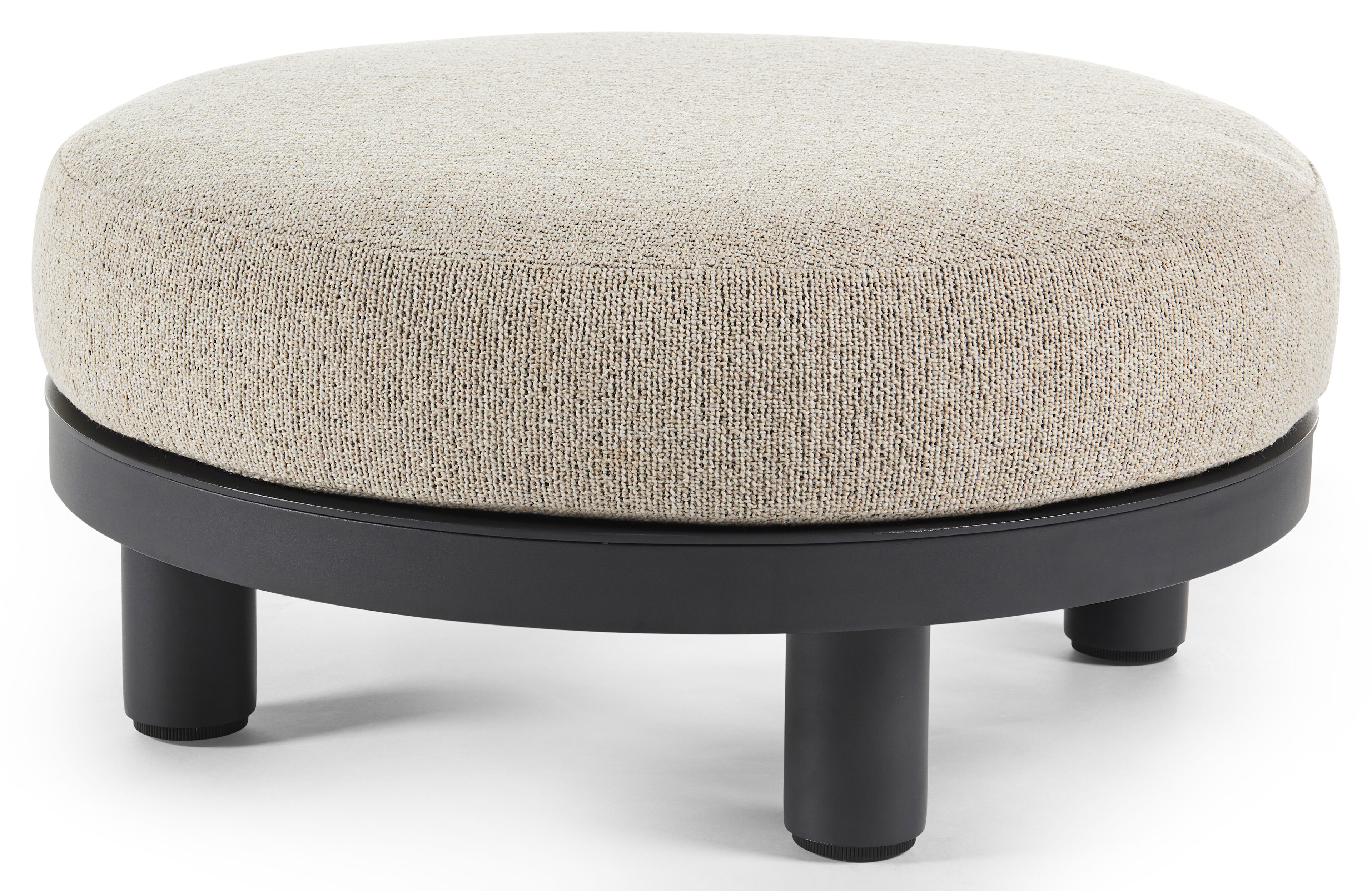 Donato poef in zwart aluminium met marbella beige all weather cosytica kussen