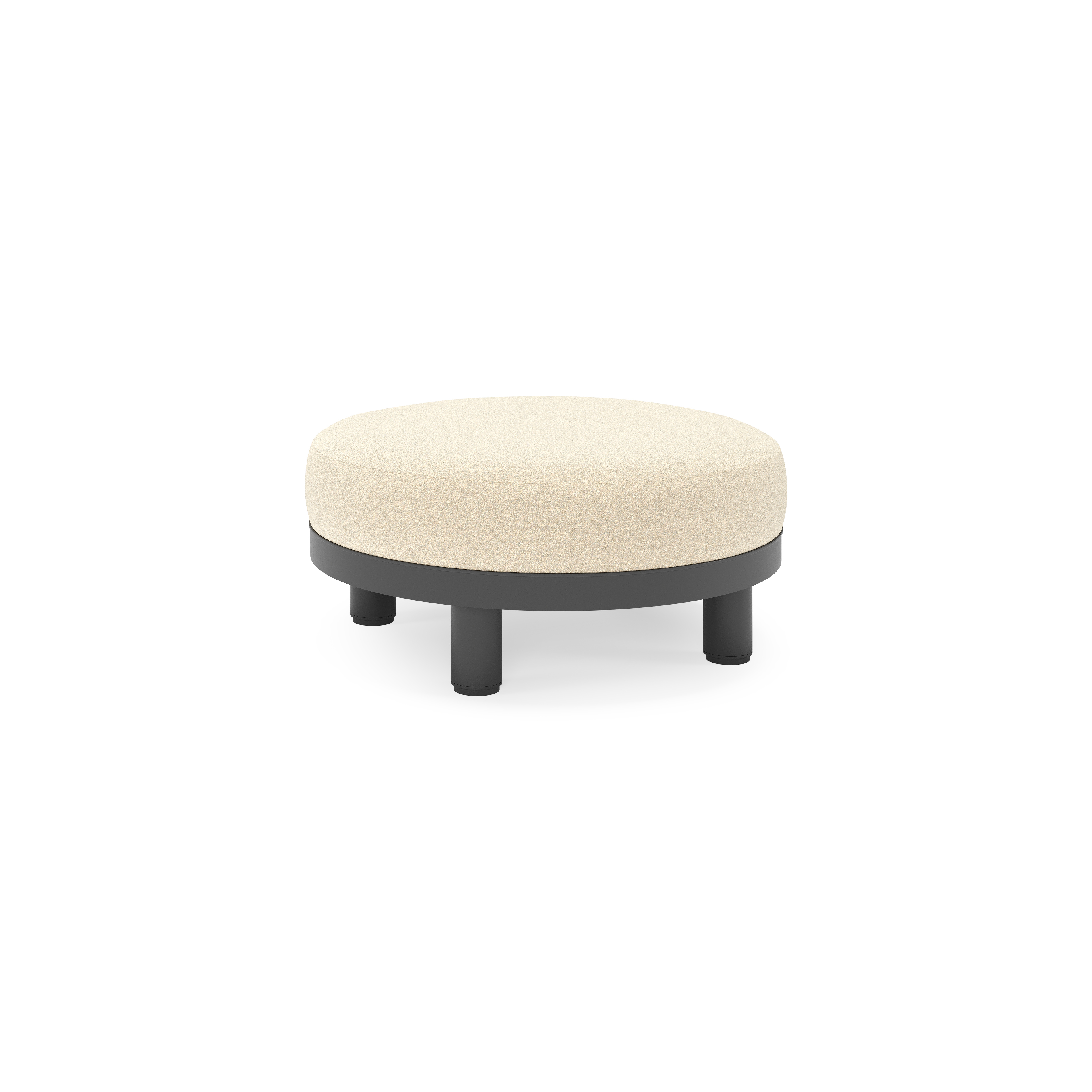 Salon de jardin pouf Donato en aluminium noir et coussins en all Weather Solica Soul Papyrus