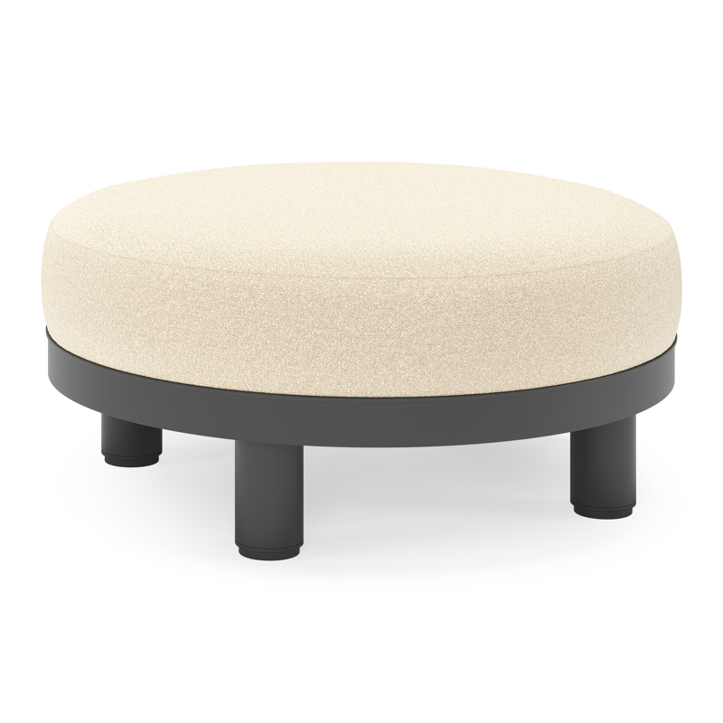 Salon de jardin pouf Donato en aluminium noir et coussins en all Weather Solica Soul Papyrus