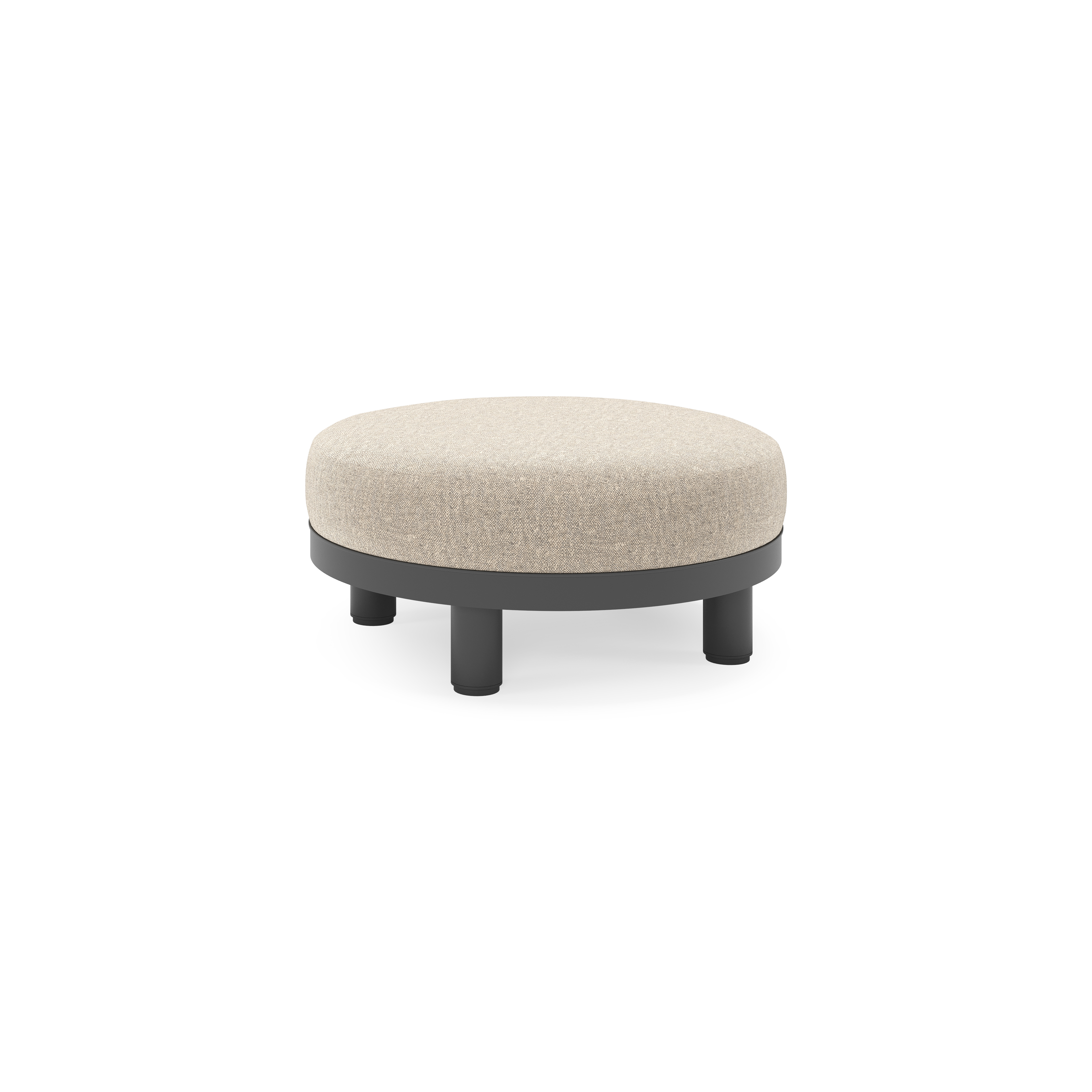 Salon de jardin pouf Donato en aluminium noir et coussins en all Weather Sunbrella® Luxe Chartres Pewter