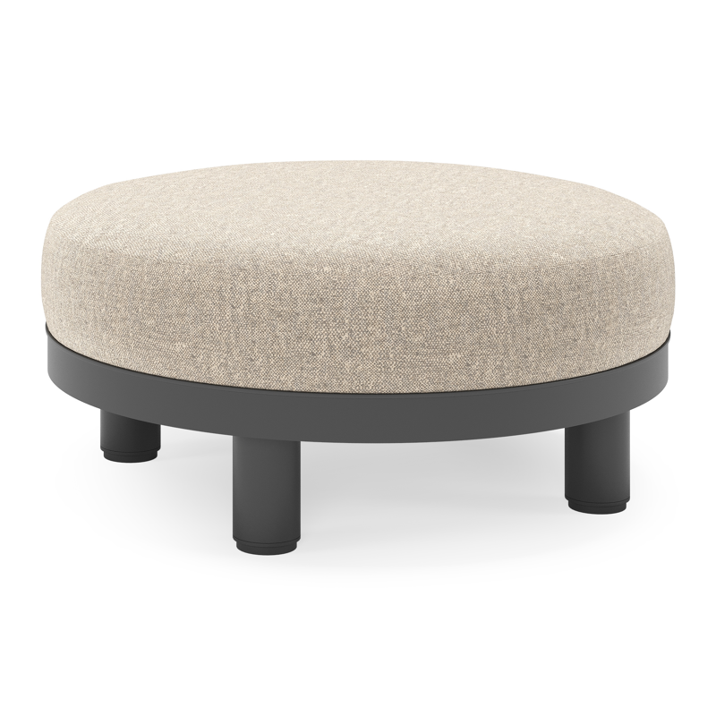 Donato lounge poef in zwart aluminium met All Weather Sunbrella® Luxe Chartres Pewter kussen