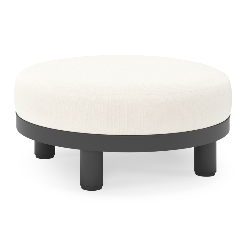 Donato lounge poef in zwart aluminium met All Weather Sunbrella® Luxe Savane White kussen