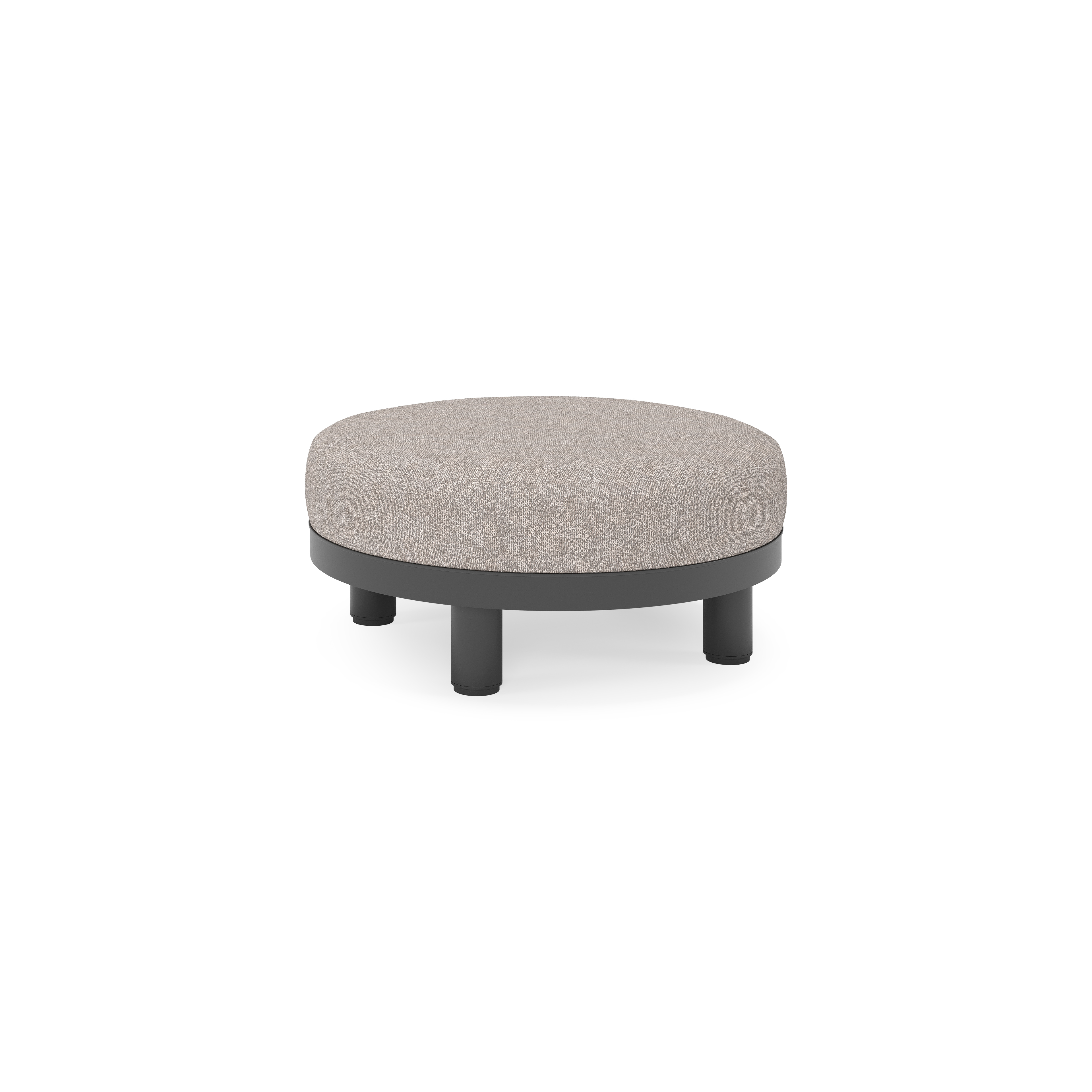 Donato lounge poef in zwart aluminium met All Weather Sunbrella® Luxe Tundra Charcoal kussen