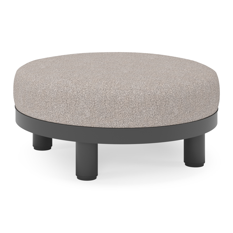 Donato lounge poef in zwart aluminium met All Weather Sunbrella® Luxe Tundra Charcoal kussen