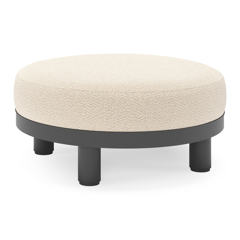 Salon de jardin pouf Donato en aluminium noir et coussins en all Weather Sunbrella® Luxe Lopi Sand
