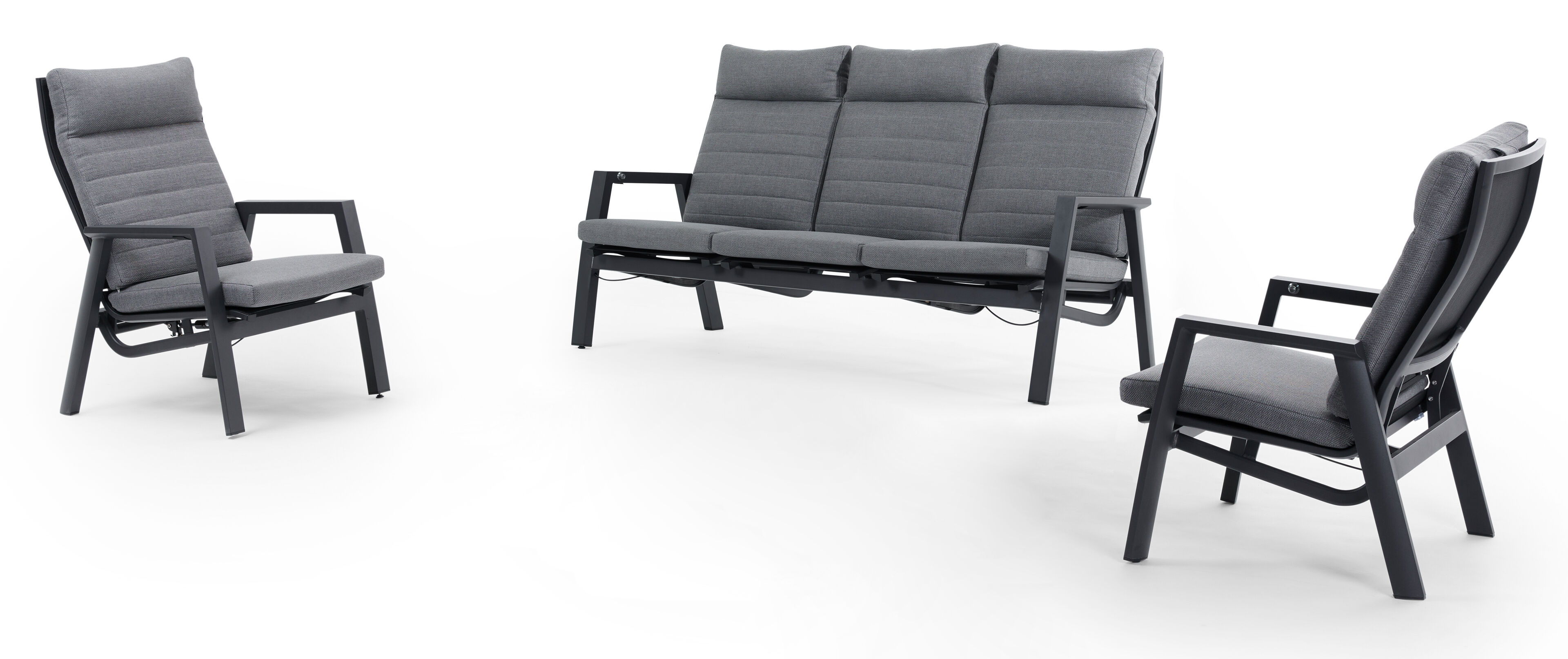 Prato loungeset in zwart aluminium met grijs All Weather Olefin kussens