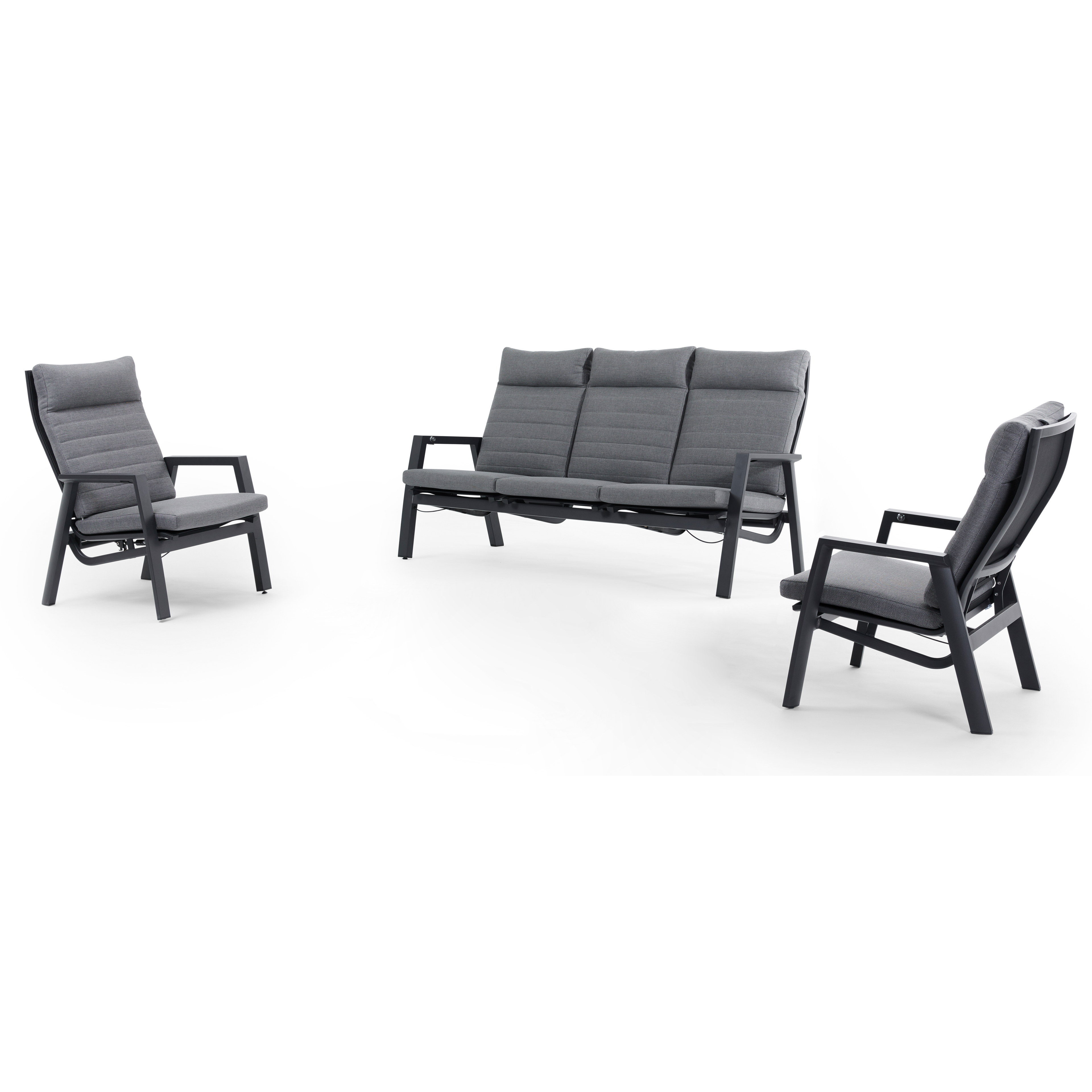 Salon de jardin Prato en aluminium noir avec coussins en weather+ softtouch gris