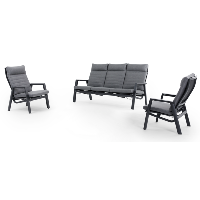 Prato loungeset in zwart aluminium met grijs weather+ softtouch kussens