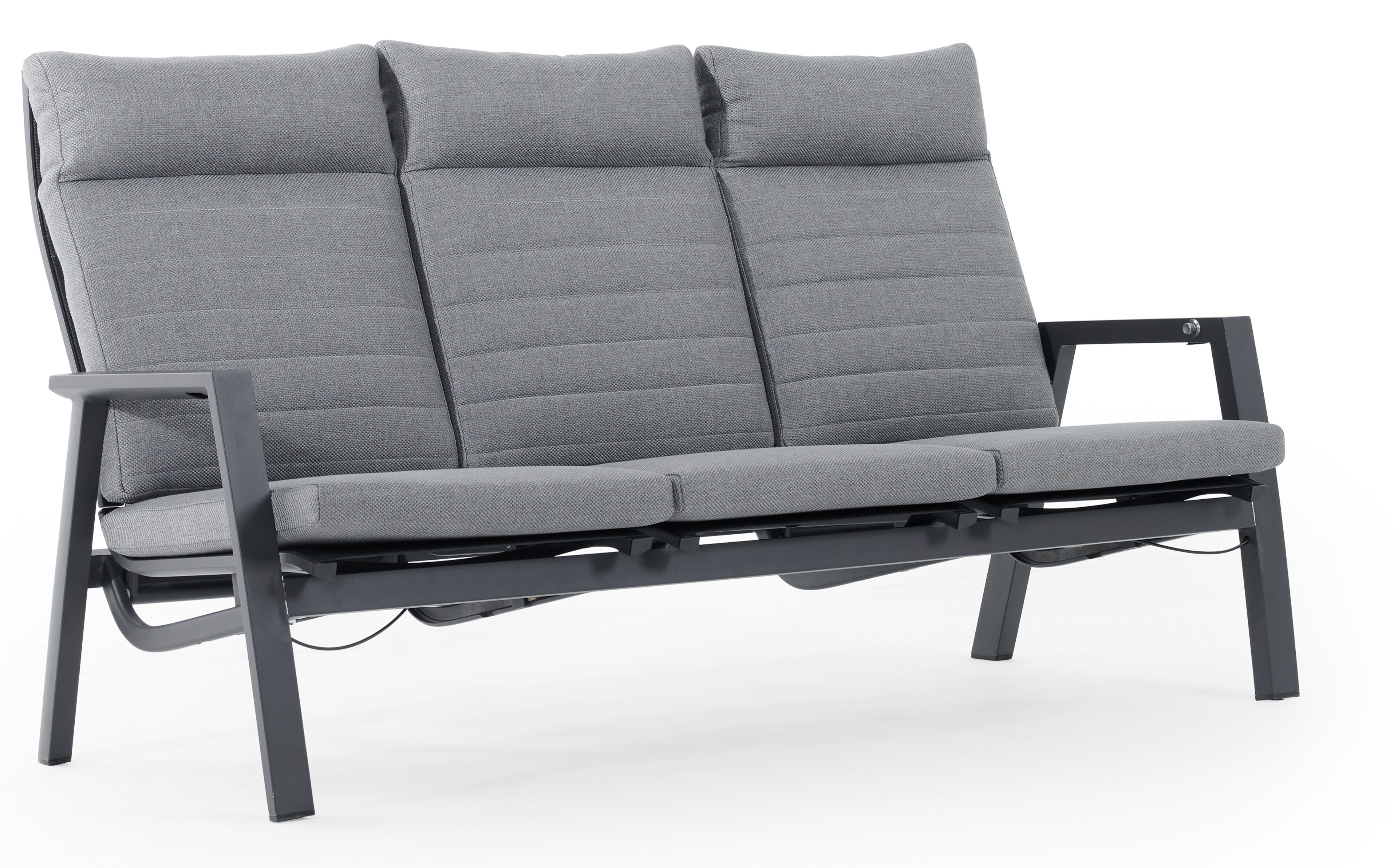 Prato loungebank met verstelbare rugleuning 3-zit in zwart aluminium met grijs All Weather Olefin kussen