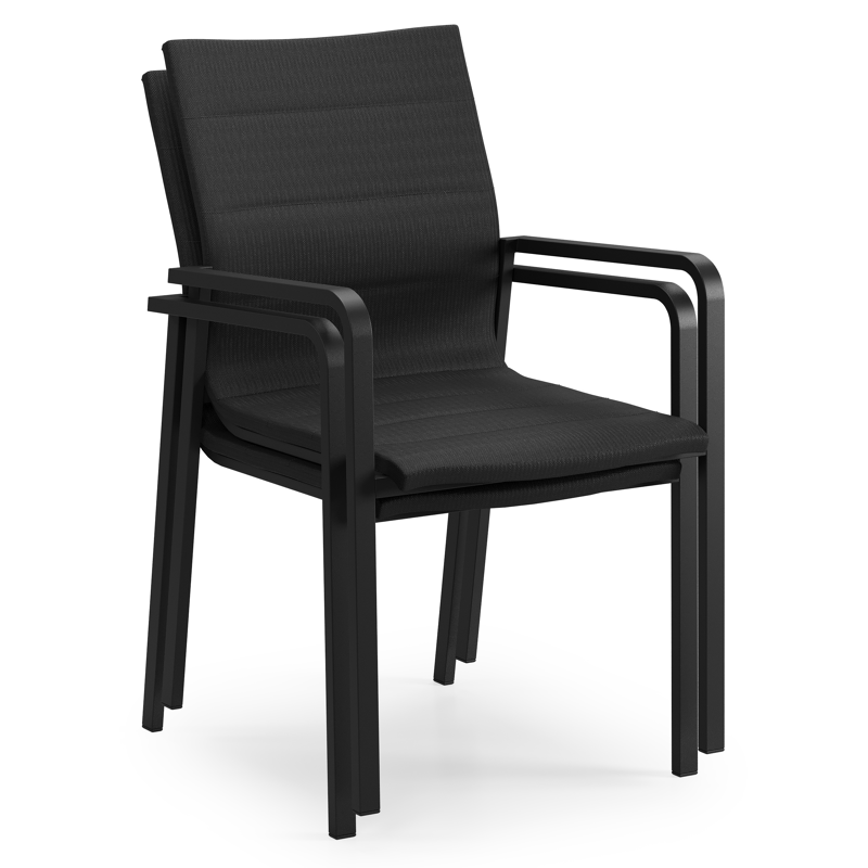Chaise de jardin empilable Como in aluminium noir et textilène luxe confort noir