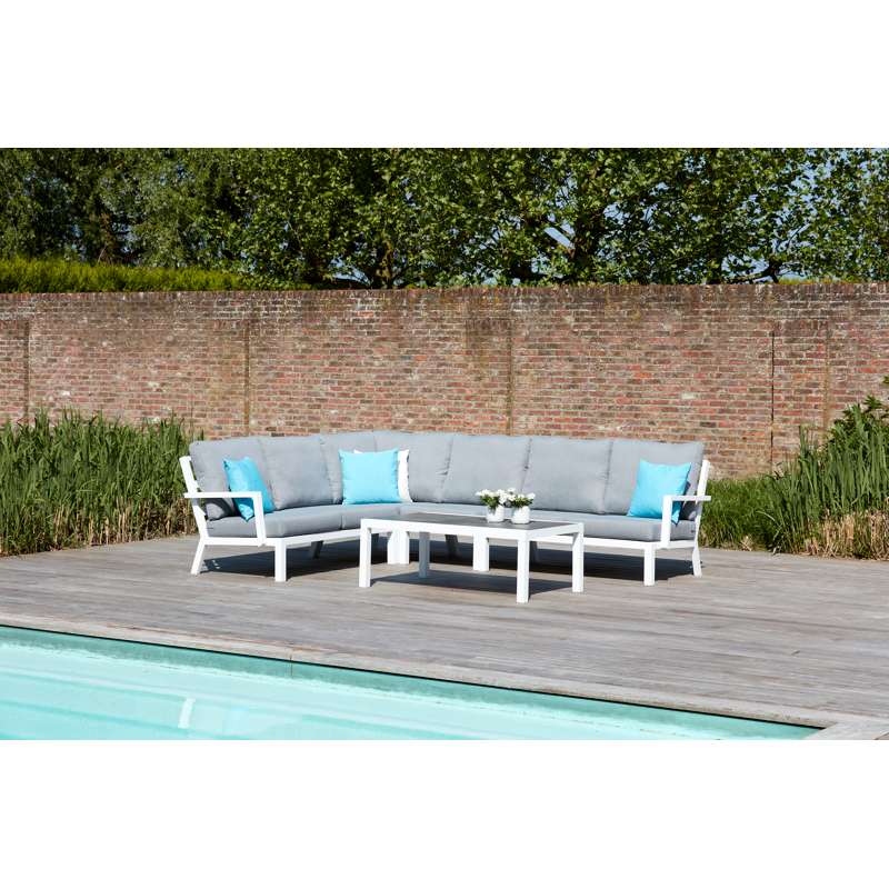 Alcudia loungetafel in wit aluminium en grijs volkeramiek - L 120 x B 70 x H 43 cm