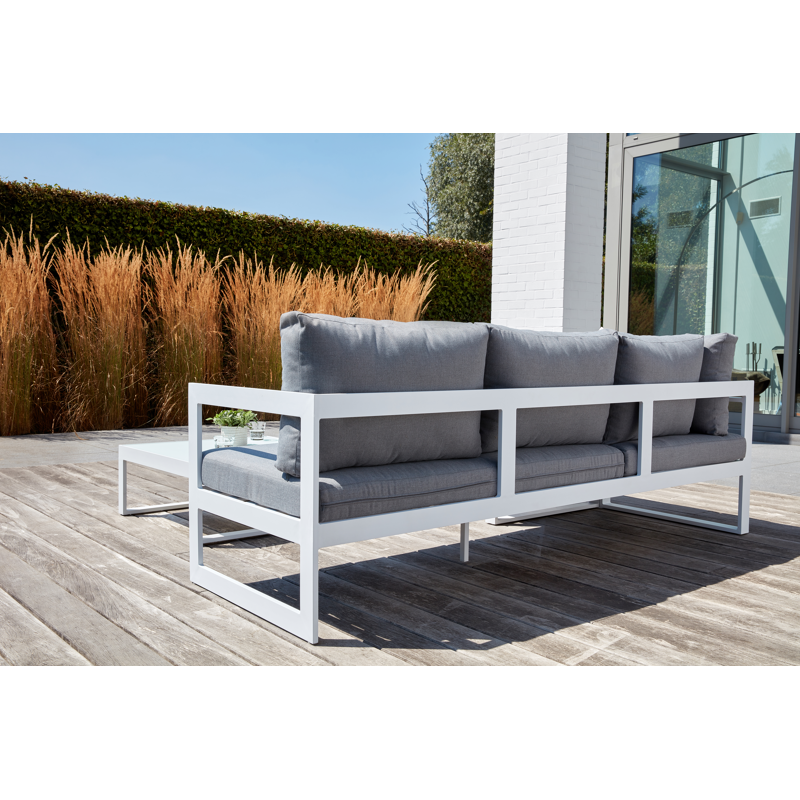 Caldela loungehoek in wit aluminium met grijs polyester kussens en loungetafel