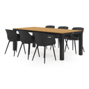 Calzo tuinset in zwart aluminium en polywood tafelblad met 6 Paco tuinstoelen