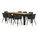Calzo tuinset in zwart aluminium en polywood tafelblad met 8 Paco tuinstoelen