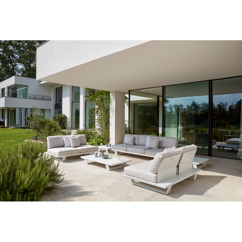 Pagino loungebank in wit aluminium met firenze natural all weather solica kussen