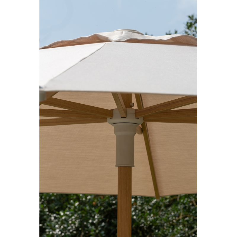 Parasol droit Umbria en aspect de bois aluminium avec toile de parasol en all weather sunbrella® premium beige - Diam. 250 cm (sans pied de parasol)