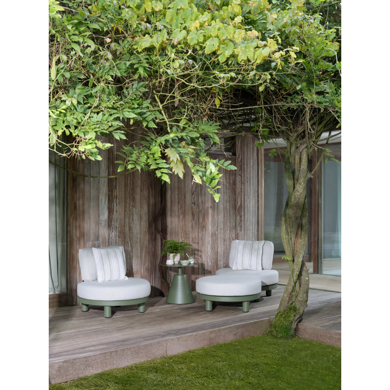 Donato loungestoel in groen aluminium met all weather sunbrella® luxe Savane Leaf kussen