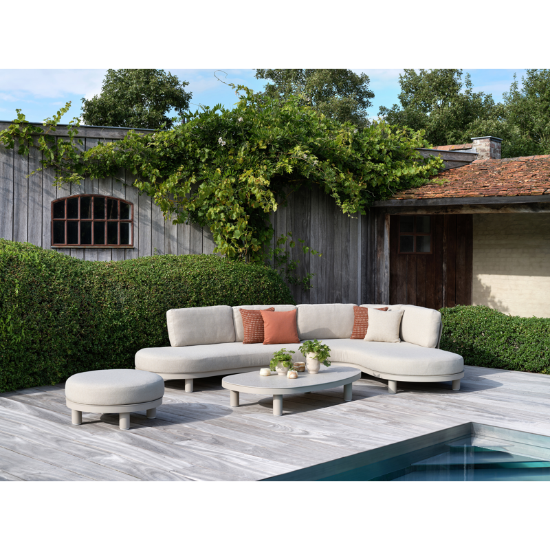 Salon de jardin d'angle Donato en aluminium blanc et coussins en all weather sunbrella® luxe Chartres Pewter