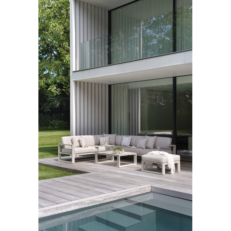 Verato loungehoek in beige aluminium met lopi marble all weather sunbrella® luxe kussen