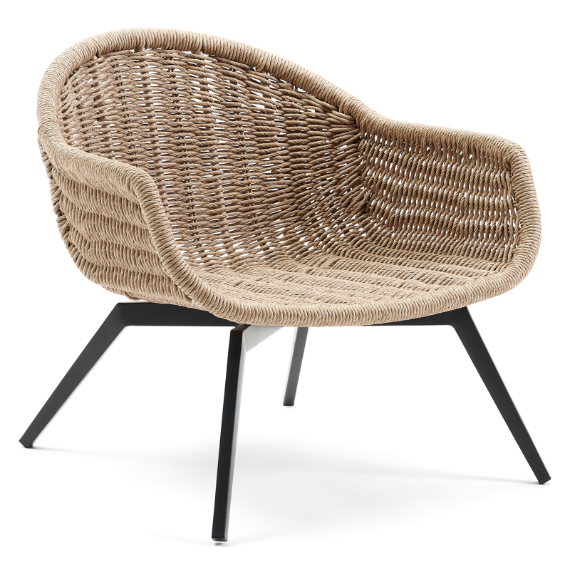 Fauteuil de jardin Pagino 1-pl en aluminium noir et résine tressée