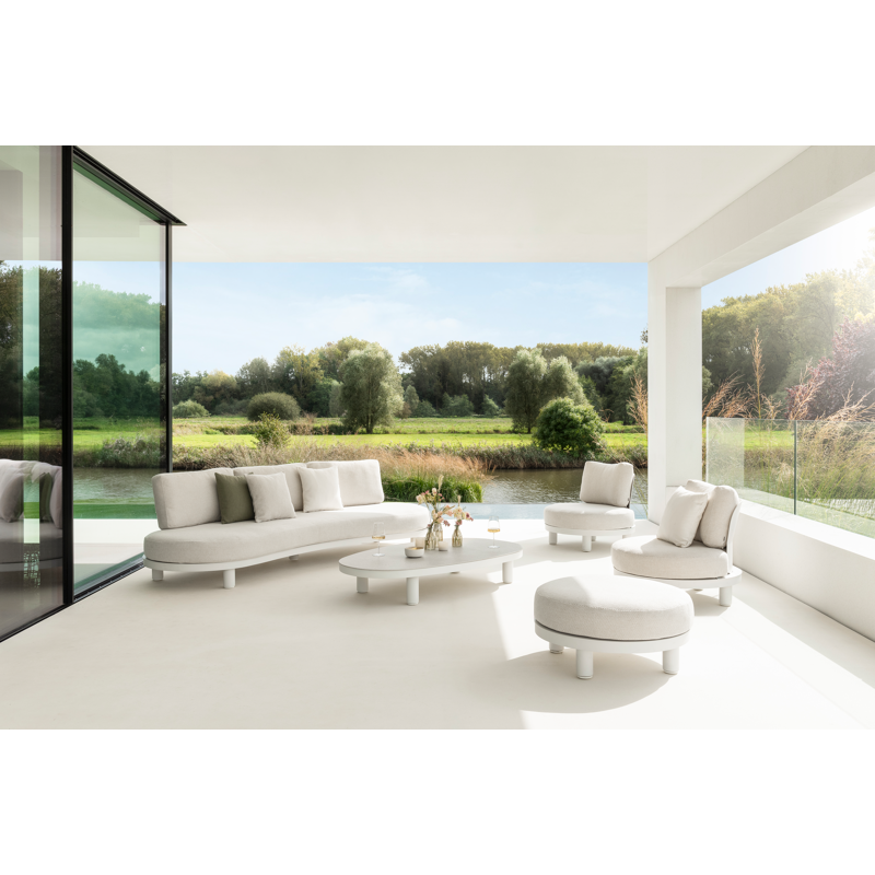 Fauteuil de jardin Donato 1-pl en aluminium blanc avec coussin en all weather sunbrella® luxe tundra charcoal