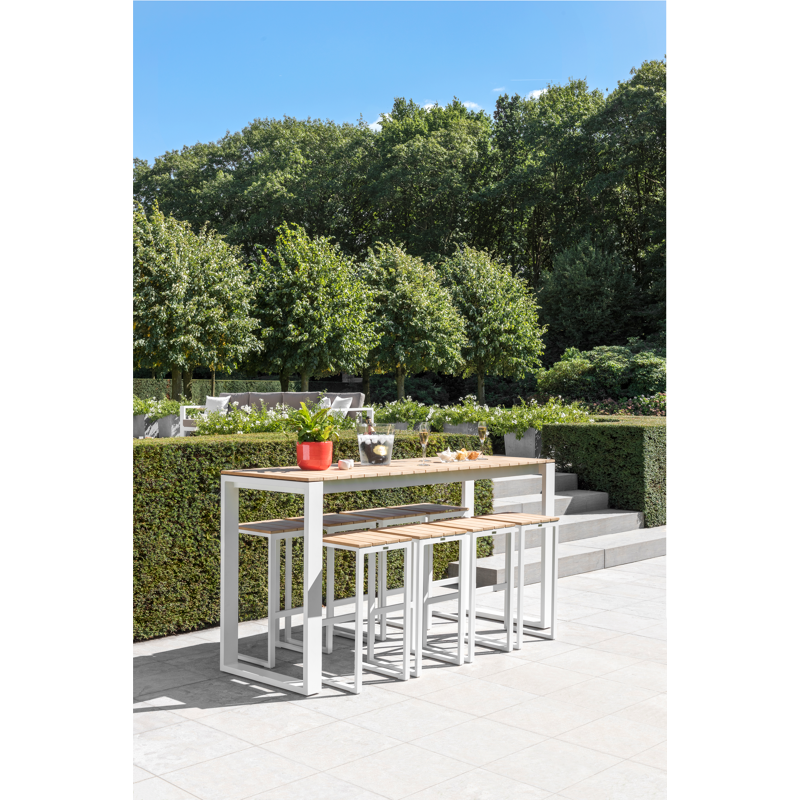 Verato barstoel in wit aluminium en naturel teak